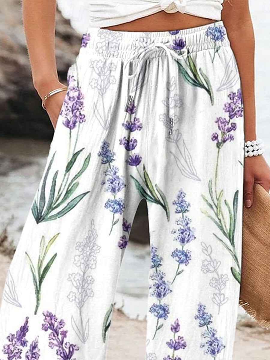 Mujer Perneras anchas Pantalones anchos Pantalones cortos de playa Vacaciones Vintage Moda Longitud total Alta cintura Graphic Flor Correa Estampado Transpirable Suave Microelástico Vacaciones Casual 2025 - $24.99 –P8