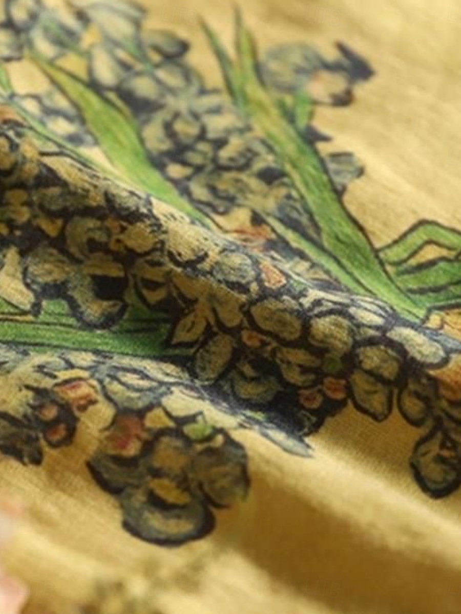 Dame Skjorte Blomstret Grafisk Grunnleggende Fritid Halvlange ermer Crew-hals Vanlige topper Daglig Trykt mønster Hvit Gul Beige Sommer 2025 - $14.99 –P9