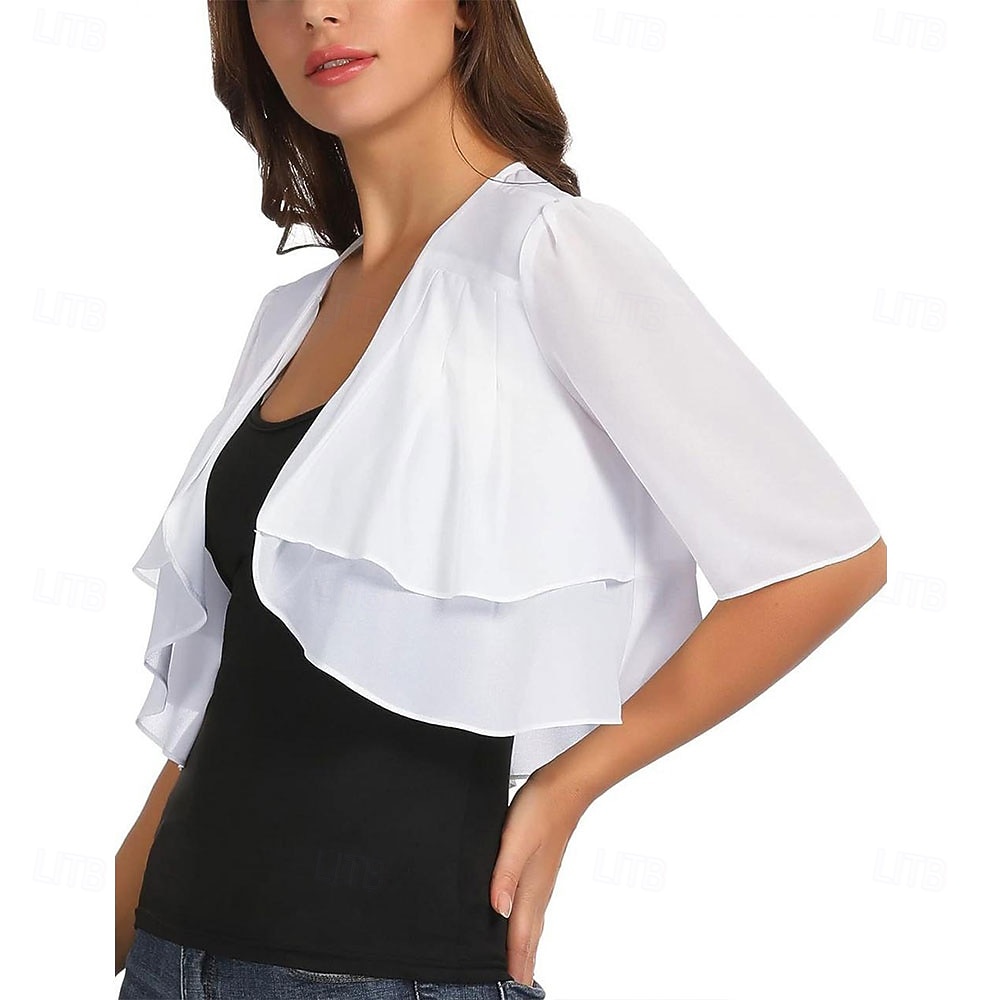 Ženský wrap elegantní ochrana proti slunci krátký rukáv chiffon svatební wrapy s čistou barvou pro svatbu v létě 2025 - $24.99 –P13