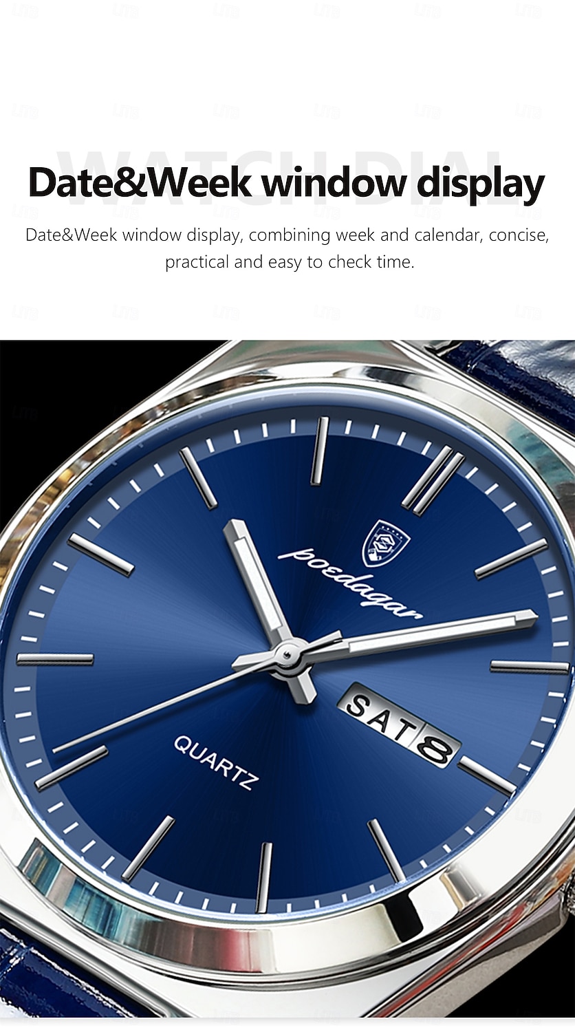 Luxe Kwartshorloge voor Heren Waterdicht Luminous Datum Week RVS Klassiek Mannelijk Horloge 2026 - $29.99 –P7