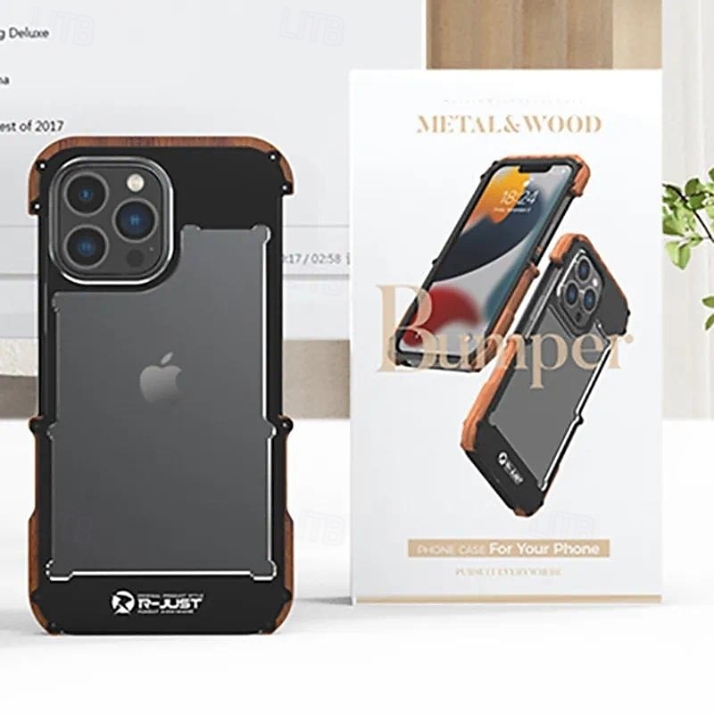 Wood Metal Bumper Frame Case for iPhone 15 Pro Max 14 Plus 13 12 11 Pro Max X XR XS – 4-Corner Shockproof Protection, Solid Color Aluminum Alloy Edge Cover 2025 - $36.99 –P6