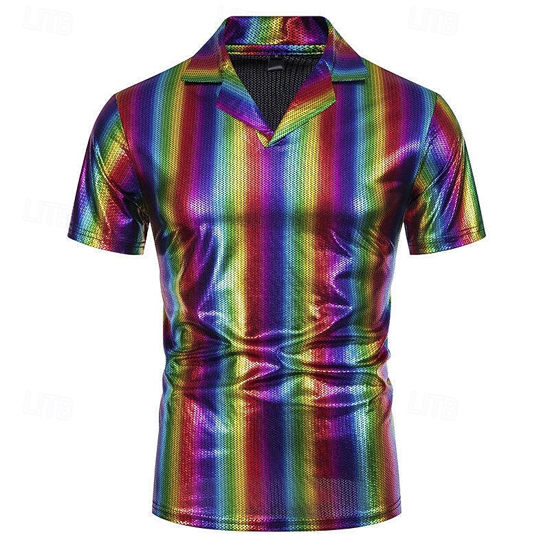 Retró 1980-as évek Póló POLO trikó Diszkó Fényes latex patent Fémes Szivárvány Jelmez Férfi Mindszentek napja Farsang Pride Parade Büszkeség hónapja Felnőttek Póló Nyár 2025 - $26.99 –P1