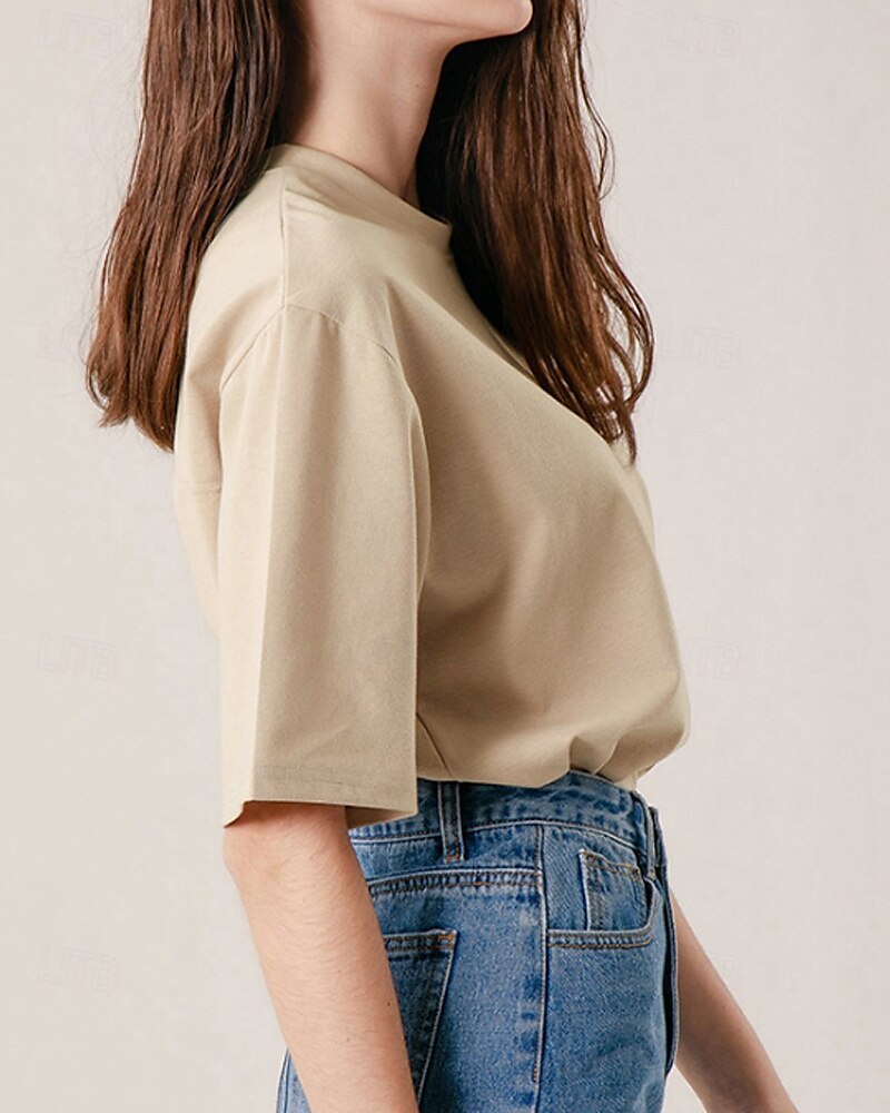 Femmes Chemise en lin Chemisier Uni Occasionnel Manche Courte Col ras du cou Hauts Réguliers Quotidien Fête Sortir Noir Jaune Rose Claire Abricot Été de 2025 ? $30.99 –P3