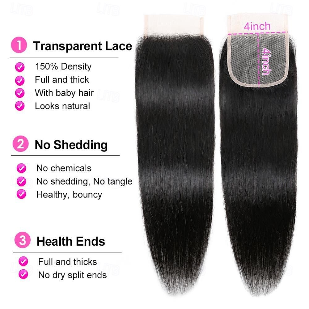 4x4 Transparent Lace Closure Only Human Hair Closure Brazilian Remy Straight Hair Lace Only Closure Natural Hairline Pre Plucked 2025 - $107.99 –P7