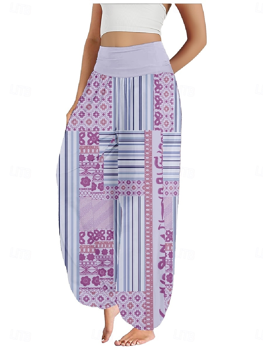 Damen Leinen-inspirierte Hosen Weites Bein Hosen Hose Ethno-Stil Lässig Boho Volle Länge Hohe Taille Blumen Grafik Paisley-Muster Tasche Elastischer Bund Drucken Atmungsaktivität Weich Mikroelastisch 2025 - $21.99 –P16