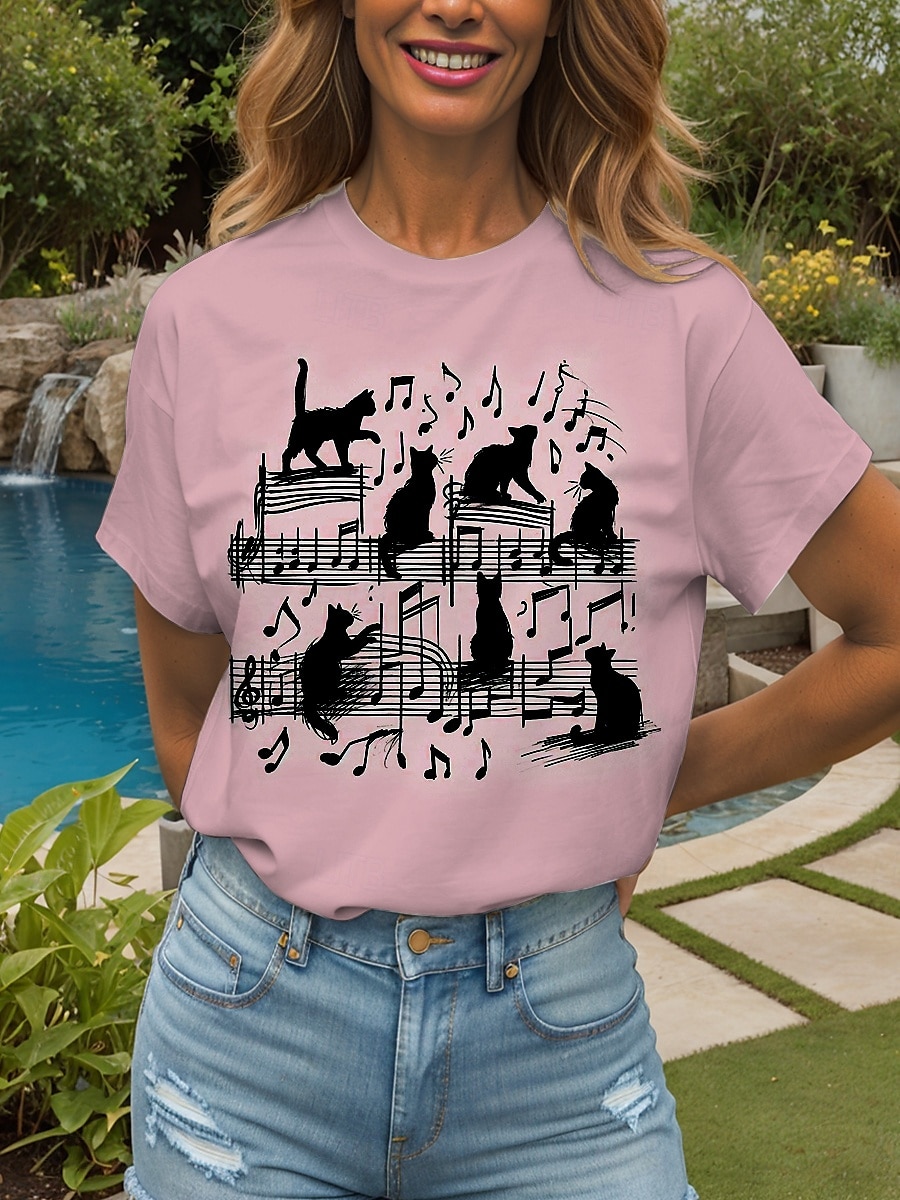 Femmes T-shirt Graphique Animal Chat ancien Élégant Classique Manche Courte Col ras du cou Col rond Hauts Réguliers Quotidien Week-end Imprimé Noir Blanche Rose Claire Bleu Vert Été Printemps de 2025 ? $19.99 –P7