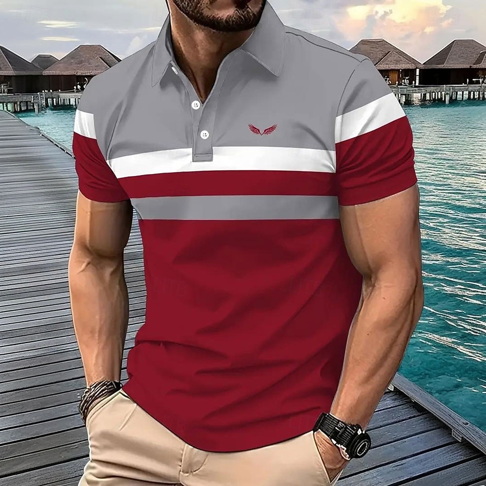 Per uomo A righe Polo Manica Corta Magliette polo Camicie con Colletto Business Casual Scuola All'aperto Athleisure Abbigliamento quotidiano Stampa 3D Estate Nero Rosso Blu del 2026 a $26.99 –P1