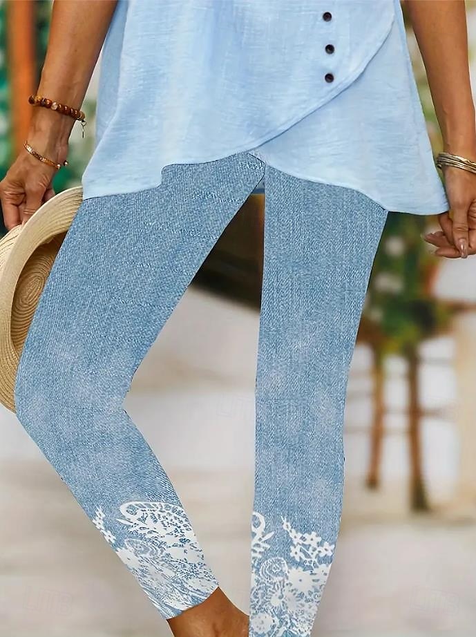 Leggings pour femmes Pantalons Impression 3D Vacances Vintage Mode Longueur Complète Haute Taille Imprimé Graphique Floral Respirant Doux Extensible Vacances Décontracté Quotidien Bleu Œuf de de 2025 ? $19.99 –P1