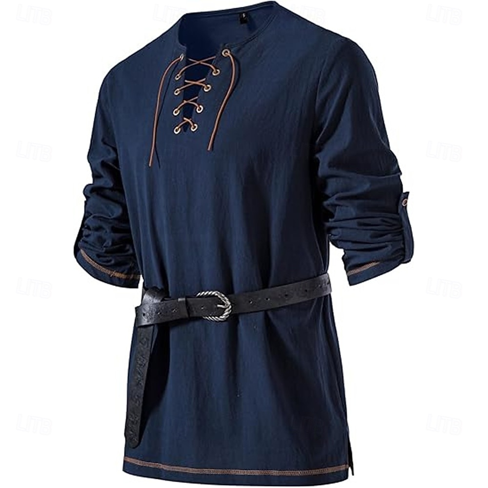 Middeleeuws Renaissance 17e eeuw Gemiddelde Lengte Blouse / overhemd Cosplay kostuum Ridder Viking Keltische ridder Trekkoord Effen Kleur Kostuum Voor heren Piraat Halloween Maskerade Casual 2025 - $28.99 –P5