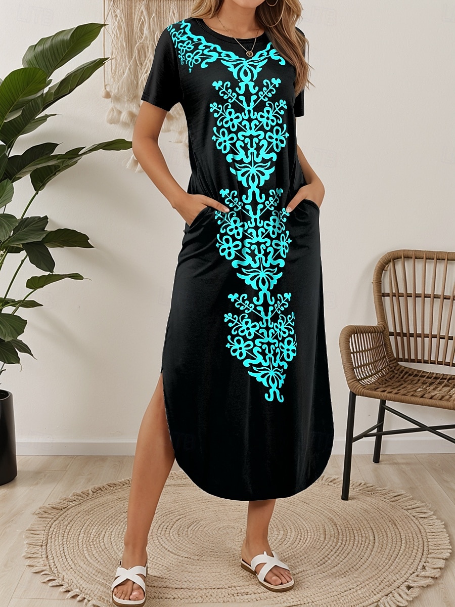 Femmes Robe Midi Robe T-Shirt Robe d'été Occasionnel Quotidien Coupe régulière Graphique Tribal Manche Courte Col ras du cou Blanche Bleu Violet Vert Été de 2025 ? $28.99 –P4