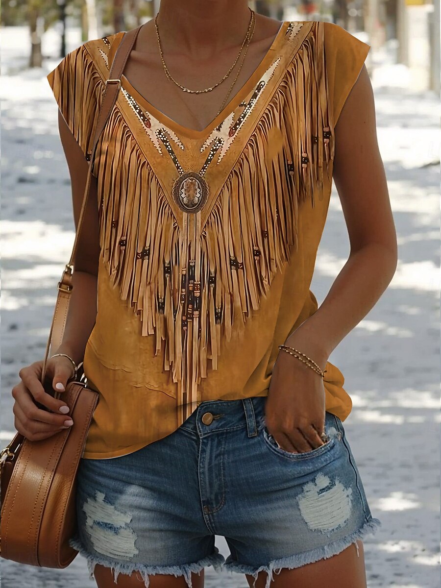 Women's Camisole Tank Top Boho Tank Top Western Tank Top Graphic Geometric Bohemia Vintage Hawaiian Sleeveless V Neck Regular Tops Daily Print Light Brown Brown Khaki Summer 2025 - $17.99 –P3