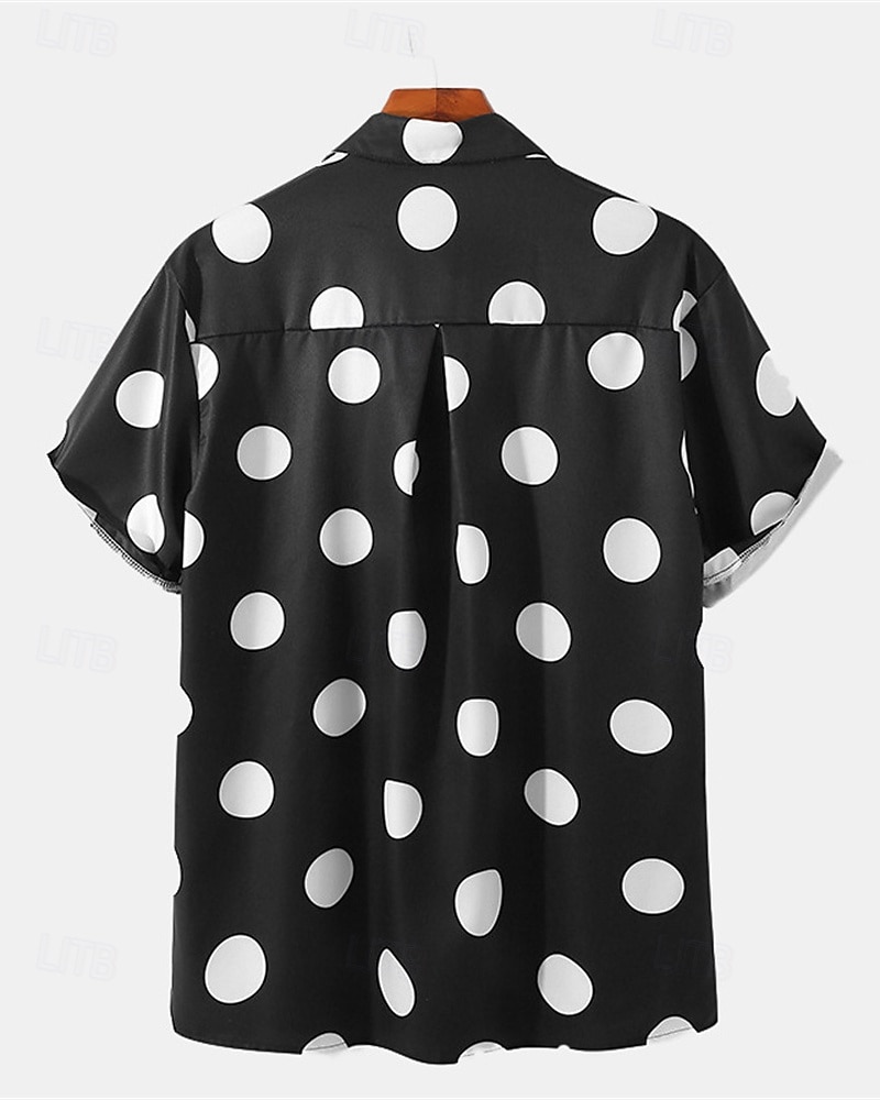 Men's Shirt Summer Shirt Casual Shirt Beach Shirt Button Up Shirt Black White Yellow Short Sleeve Polka Dot Lapel Vacation Hawaiian Clothing Apparel Polyester Fashion Casual Comfortable 2026 - $23.99 –P5