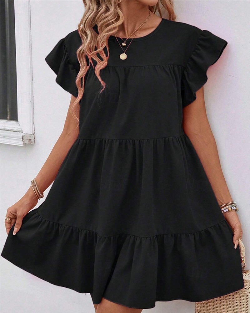 Damen Minikleid Freizeitkleid Sommerkleid Elegant Mode Outdoor Ferien Date Normale Passform Einfach Kurzarm Rundhalsausschnitt Schwarz Blau Rosenrot Sommer Frühling 2025 - $26.99 –P3