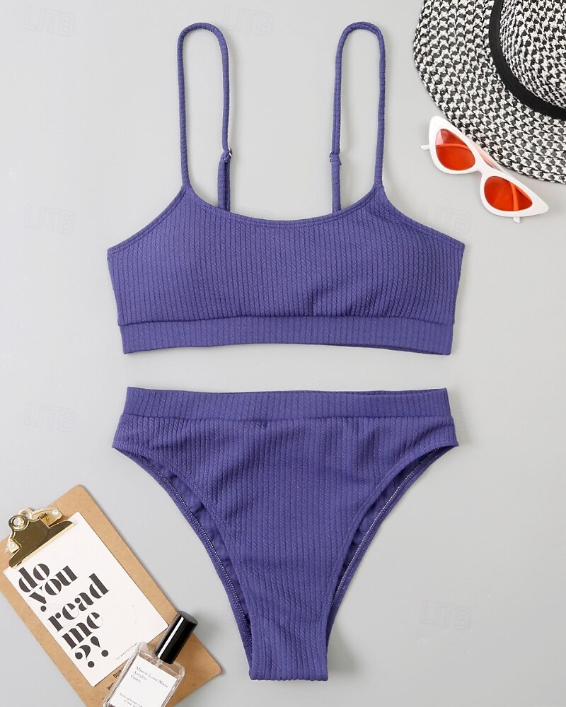 Femmes Maillots de Bain Bikini 2 pièces Maillot de bain Dos nu Tropical Tenues de plage Uni Col en U Sans manches Maillots de bain de 2025 ? $22.99 –P10