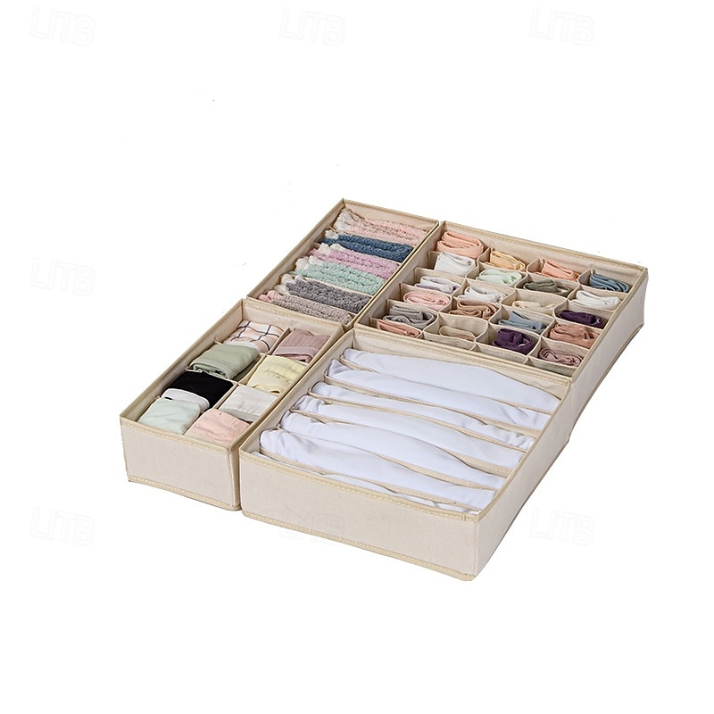 Set di 4 contenitori per calzini e biancheria intima, contenitori portaoggetti in cotone e lino lavabili di alta qualità, organizer per biancheria intima e reggiseni, set per riporre vestiti e del 2025 a $13.49 –P2