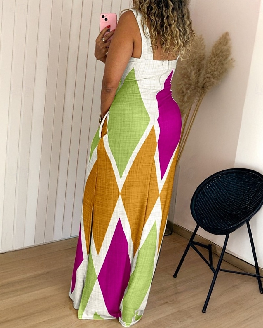Damen Langes Kleid Maxikleid Sommerkleid Unterkleid Druckkleid Elegant Täglich Ausgehen Sommerkleid Normale Passform Geometrisch Farbblock Ärmellos Quadrathals Gelb Leicht Braun Purpur Braun Sommer 2025 - $26.99 –P8