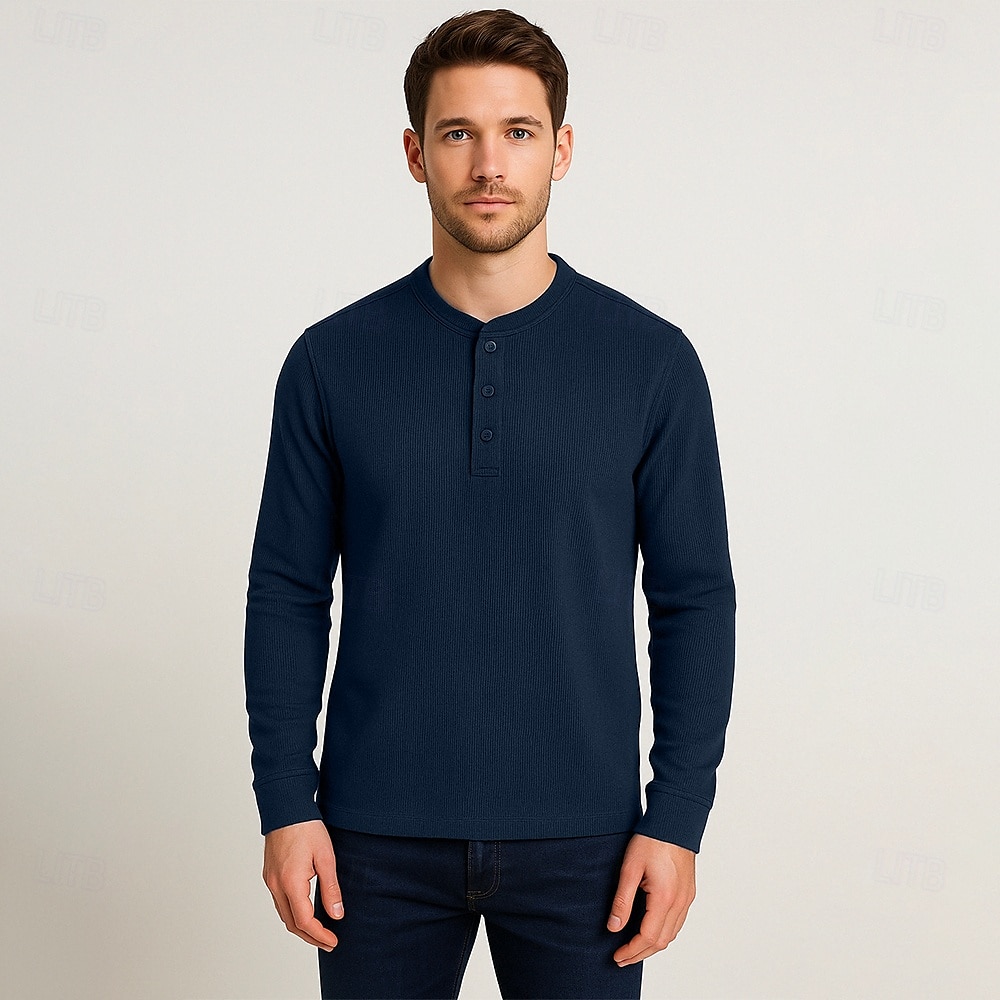 Homens Camiseta Manga Longa Cor Única Neutra Diário Casual Abotoar Henley Escola Casa Trabalho Todas as Estações Verde Escuro Cinzento Escuro Preto Camiseta Henley de 2025 por $27.99 –P16