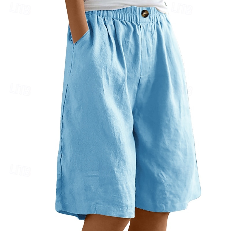 Dame Shorts Bukser Fritid Knelengde Naturlig عادي Lomme Elastisk midje comfy Utendørs Dagligdagstøy Ut på byen Påfugl Blå Aprikos Lysebrun Lys Himmelblå Sommer Normal 2025 - $16.99 –P10