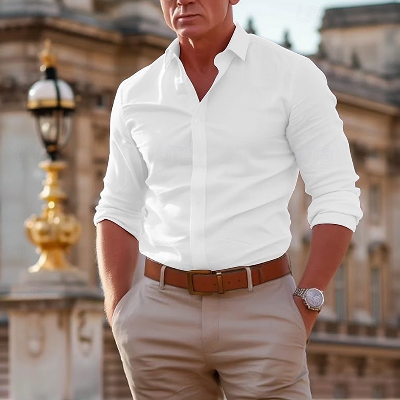 Men's Cotton Linen Shirt Plain Vacation Black White Pink Gray Long Sleeve Lapel Summer Spring Clothing Apparel 2025 - $23.99 –P3