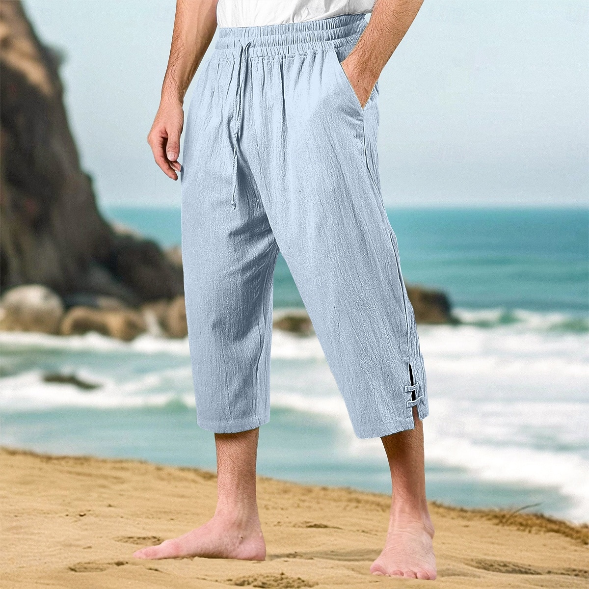Homens Calças Capri Shorts de linho Shorts de verão Shorts de praia Bolso frontal Pregas Perna reta Tecido Conforto Respirável Comprimento da panturrilha Ao ar livre Férias Festa Férias Moda Ajuste de 2025 por $22.99 –P6