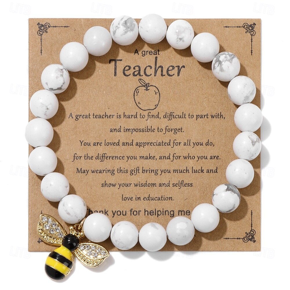 Pulseira de agradecimento ao professor, linda pulseira de argila ploymer feita à mão, amor, ensino, inspiração, carta, pulseira elástica com contas para mulheres, joias de volta às aulas, presente de de 2025 por $12.99 –P9