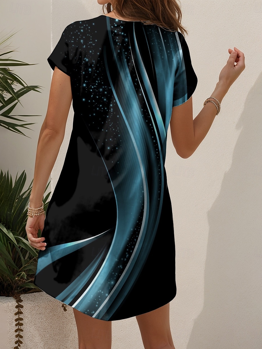 Damen Mini Kleid Strickkleid Lässiges Kleid Sommerkleid A Linie Kleid Elegant Urlaub Stilvoll Schlanker Schnitt Ombre Grafik Abstrakt Kurzarm Rundhals Rot Blau Grün Grau Sommer Frühling 2025 - $23.99 –P2