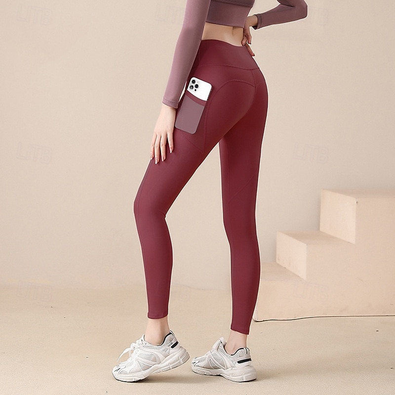 Per donna Pantaloni da yoga Leggings da yoga con Tasca per Telefono Sollevamento glutei Controllo addominale Vita Alta Pilates Allenamento in Palestra Allenamento Collant Tinta unica Nero Rosa Rosso del 2026 a $12.99 –P15