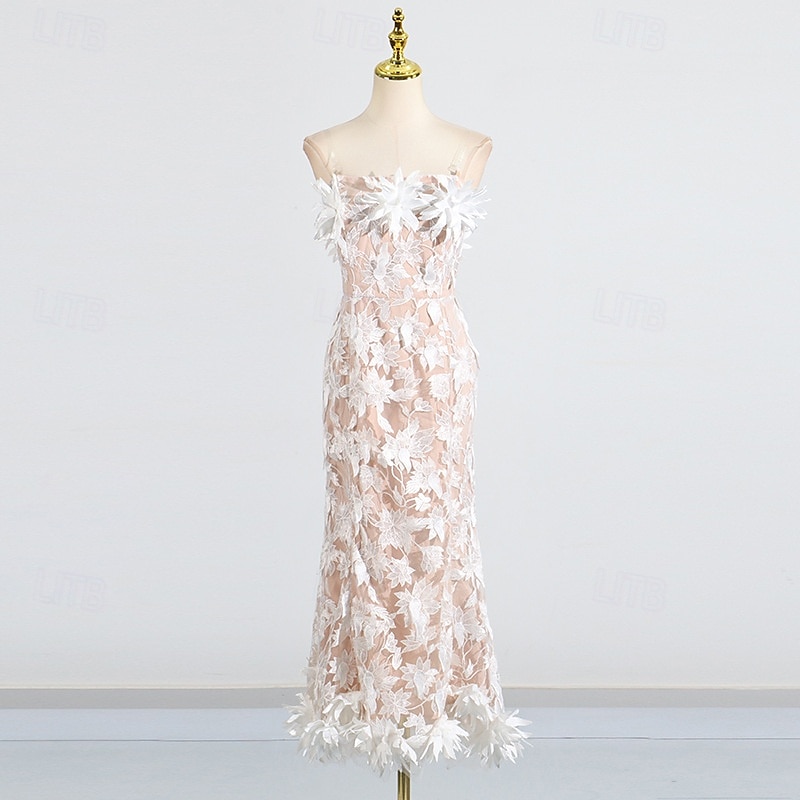 Robes Fourreau  Colonne Robe Rose Fuchsia Invité de Mariage Robe de Cocktail Sans Manches Sans Épaule Fleurs avec Dentelle Brodée de 2025 ? $149.99 –P7