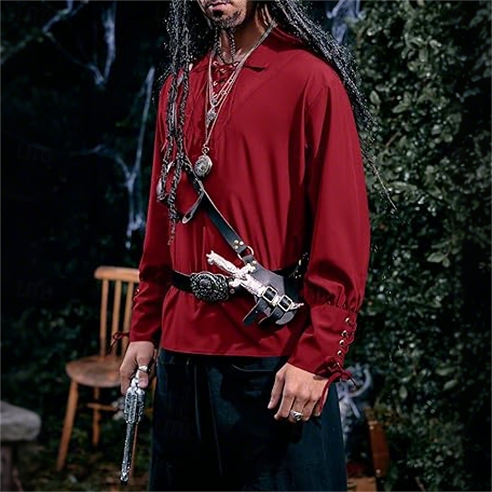Warrior Knight Ritter Celtic Knight Punk & Gothic Medieval Renaissance 17th Century Blouse / Shirt Cosplay Costume Men's Drawstring Costume Vintage Cosplay Performance Stage Renaissance Fair Long 2025 - $37.99 –P2
