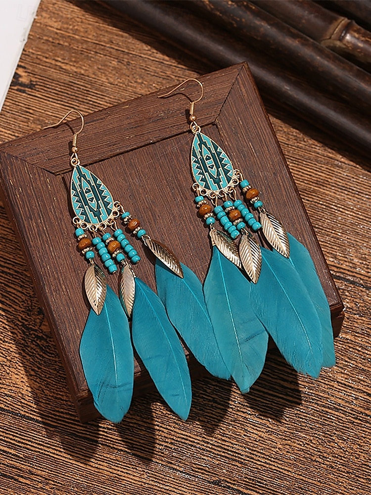 Bohemian Federohrringe mit bunten Perlen, Ethno-Stil für Frauen – perfekt für Sommerfeste, Freizeitausflüge und den Urlaub 2025 - $9.99 –P8