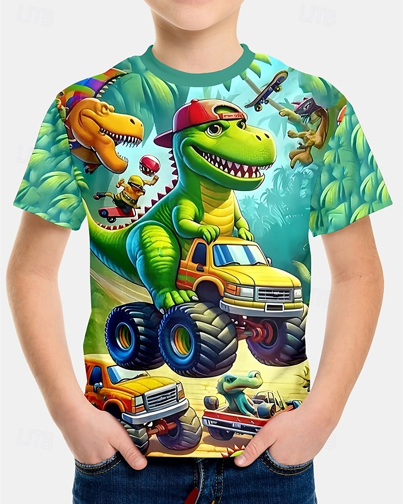 Ragazzi 3D Dinosauro Maglietta Manica Corta Estate Primavera Moda Essenziale Bambini 4-12 Anni Girocollo All'aperto Casuale Quotidiano Vestibilità regolare del 2026 a $14.49 –P1