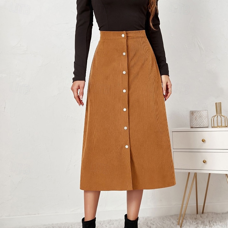 Pentru femei Fustă Casual Midi Talie Medie Fuste Simplu Zdrobit Micro-elastic Vacanță Stradă Negru Roz Îmbujorat Roșu Vin Culoarea ghimbirului Vară Catifea 2025 - $23.99 –P16