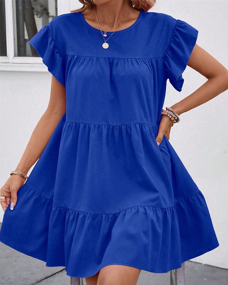 Damen Minikleid Freizeitkleid Sommerkleid Elegant Mode Outdoor Ferien Date Normale Passform Einfach Kurzarm Rundhalsausschnitt Schwarz Blau Rosenrot Sommer Frühling 2025 - $26.99 –P7