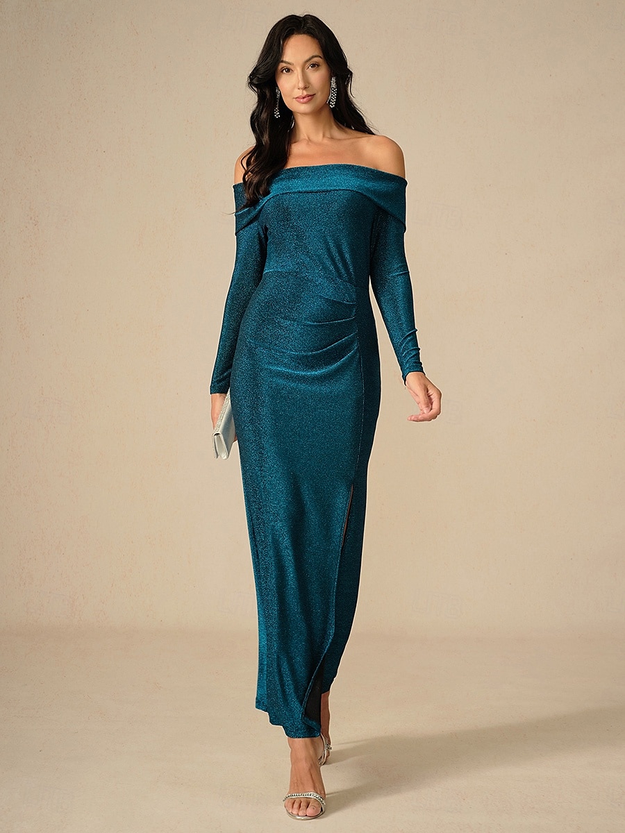 Nový rok Dámské Maxi šaty Bodycon šaty Elegantní Večírek Formální Svatební Párty Štíhlý Pevná barva Dlouhý rukáv Pod rameny Tmavě zelená Jaro Podzim Zima 2025 - $99.99 –P2