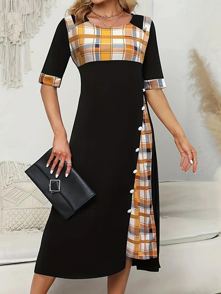 Pentru femei Rochii Midi Rochie A line Vacanță Casual În aer liber Ieșire Fit standard Grafic Plisat Manșon Jumate Crewneck Negru Galben Roșu Vin Mov Vară 2025 - $27.99 –P4