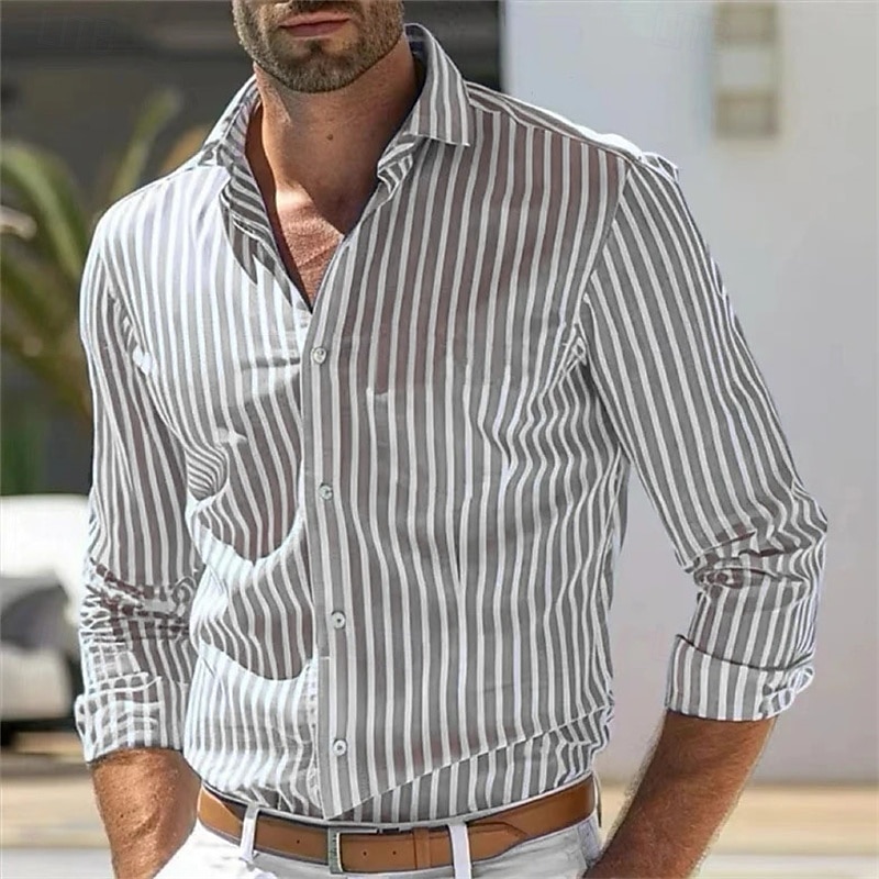 Men's Shirt Summer Shirt Casual Shirt Beach Shirt Button Up Shirt Light Pink Yellow Light Green Red Green Long Sleeve Stripes and Plaid Lapel Vacation Hawaiian Clothing Apparel Polyester Fashion 2025 - $26.99 –P6