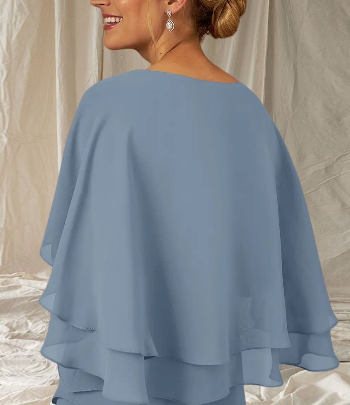 Abito Due Pezzi A-Line Madre della Sposa Ospite Matrimonio Elegante Inclusa Fascia V Collo Lunghezza del Pavimento Chiffon Manica Mezza Fascia Inclusa con Volant del 2025 a $174.99 –P5