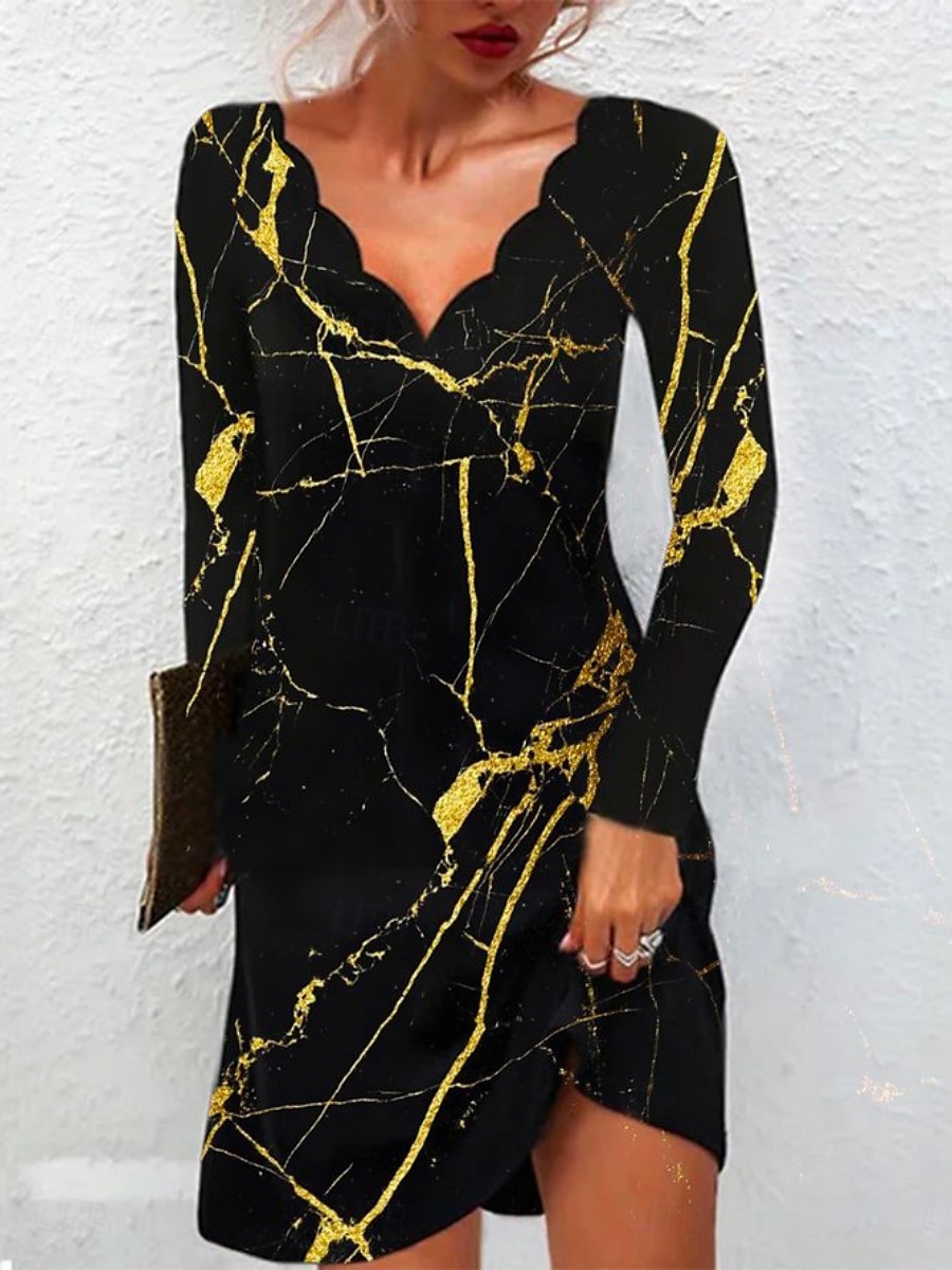 Women's Mini Dress A Line Dress Summer Dress Casual Daily Regular Fit Graphic Long Sleeve V Neck White Yellow Purple Gold Summer 2025 - $23.99 –P6