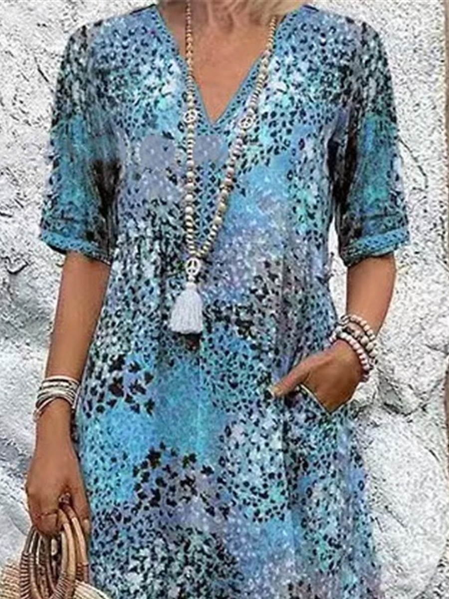 Femmes Robe Midi Robe trapèze Robe d'été Occasionnel Quotidien Coupe régulière Graphique Léopard Demi Manches Col en V Rouge Bleu Violet Fuchsia Été de 2025 ? $26.99 –P2