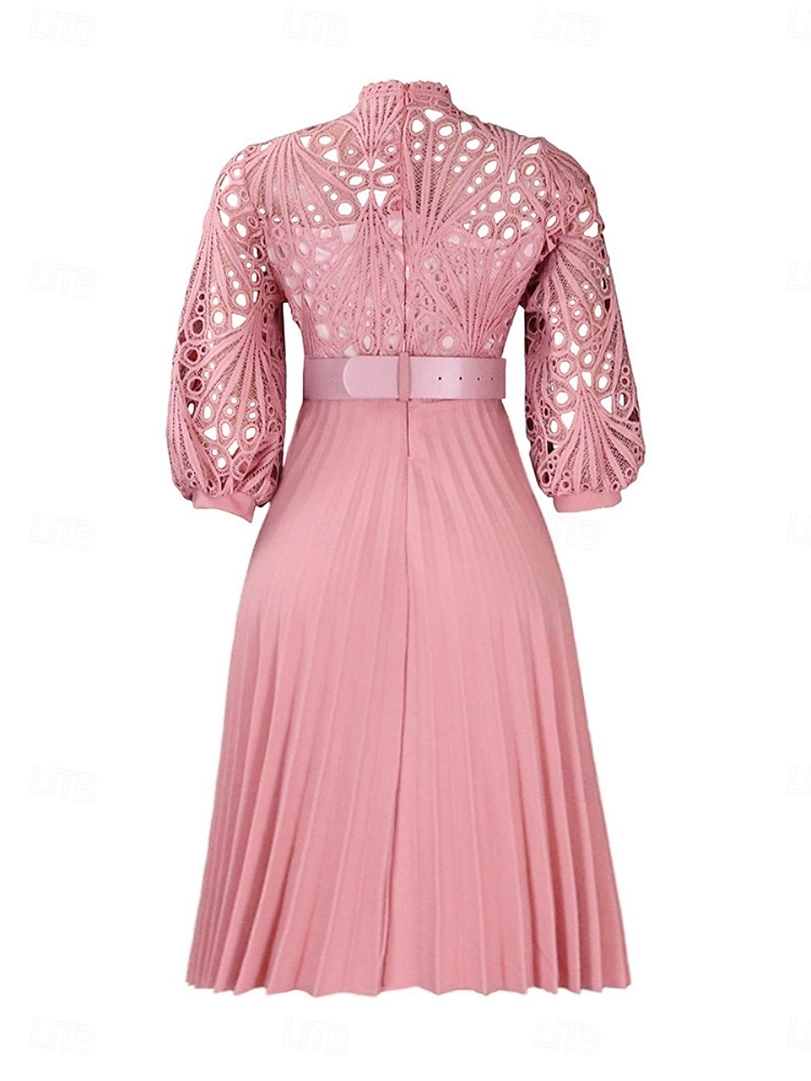 Femmes Robe Midi Robe trapèze Robe Plissée Fête cocktail Robes semi-formelles Soirée Coupe régulière Couleur Unie manche longue Col montant Noir Blanche Rose Claire Été Printemps de 2025 ? $51.99 –P8