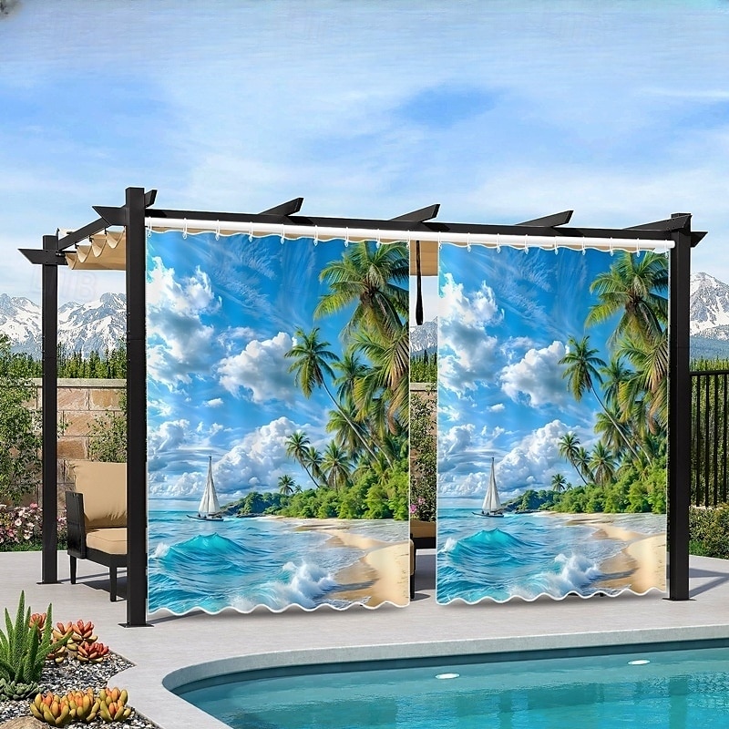 Vízálló Kültéri Függöny Magánélet Tolóteraszos Függöny Pergola Függönyök Fülekkel 3D Táj Tengerparti Kép A Kerti Pavilonhoz Erkélyhez Porchhoz Partira 1 Panel 2025 - $34.99 –P1