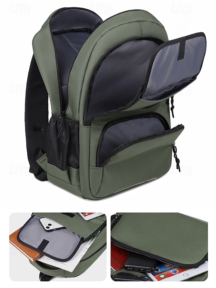 Casual ryggsäck för män med flera fack, slitstarkt nylonmaterial, snygg design för skola, resor och vardagsbruk - finns i grönt, grått, blått och svart 2025 - $26.99 –P6