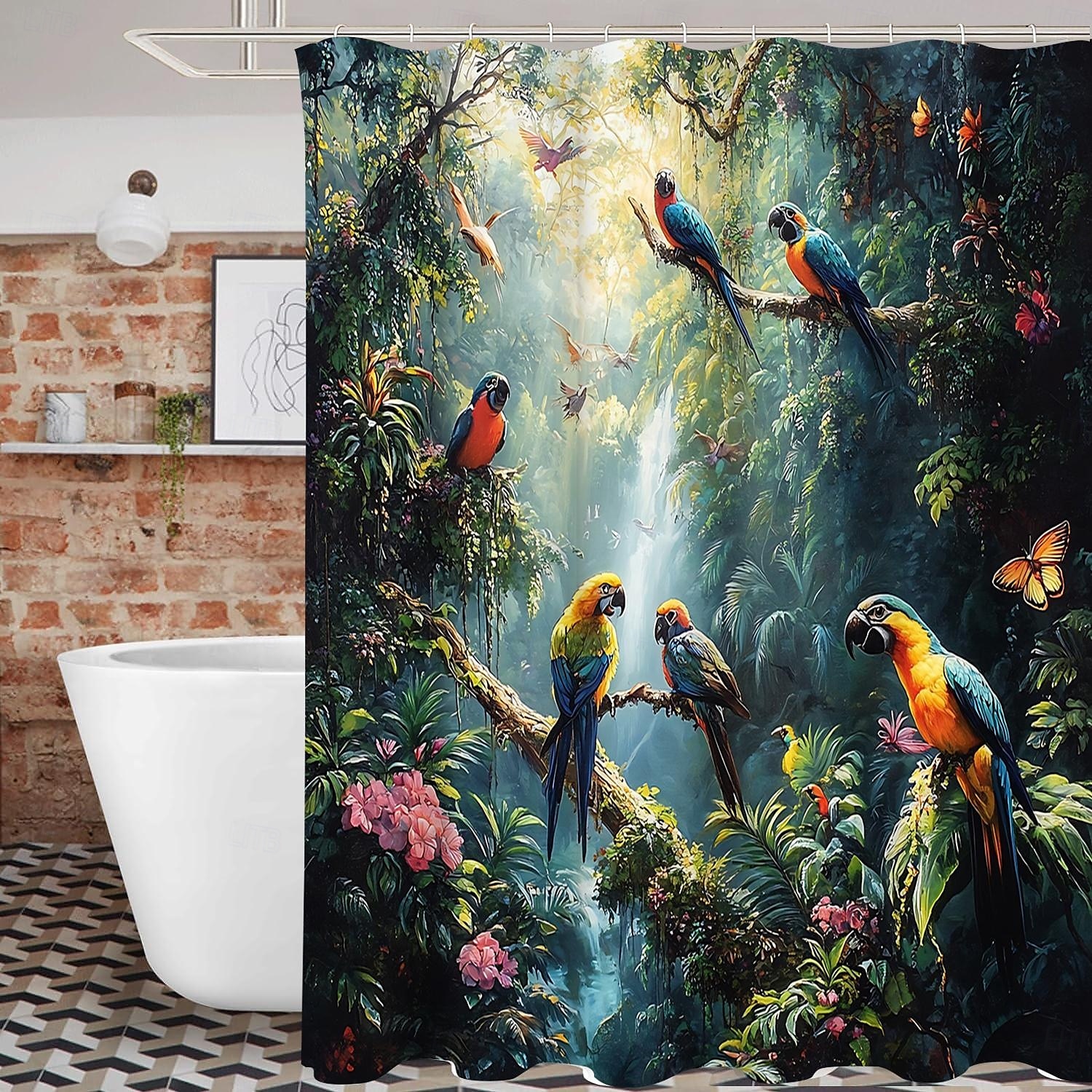 Κουρτίνα Ντους με 12 Γάντζους 180cm*180cm(70"*70") Πλυμένος Πολυεστέρας Μηχανικής Πλύσης Αδιάβροχος Τροπικό Φύλλο Ζώου Σχέδιο Φύλλου 2025 - $18.49 –P12