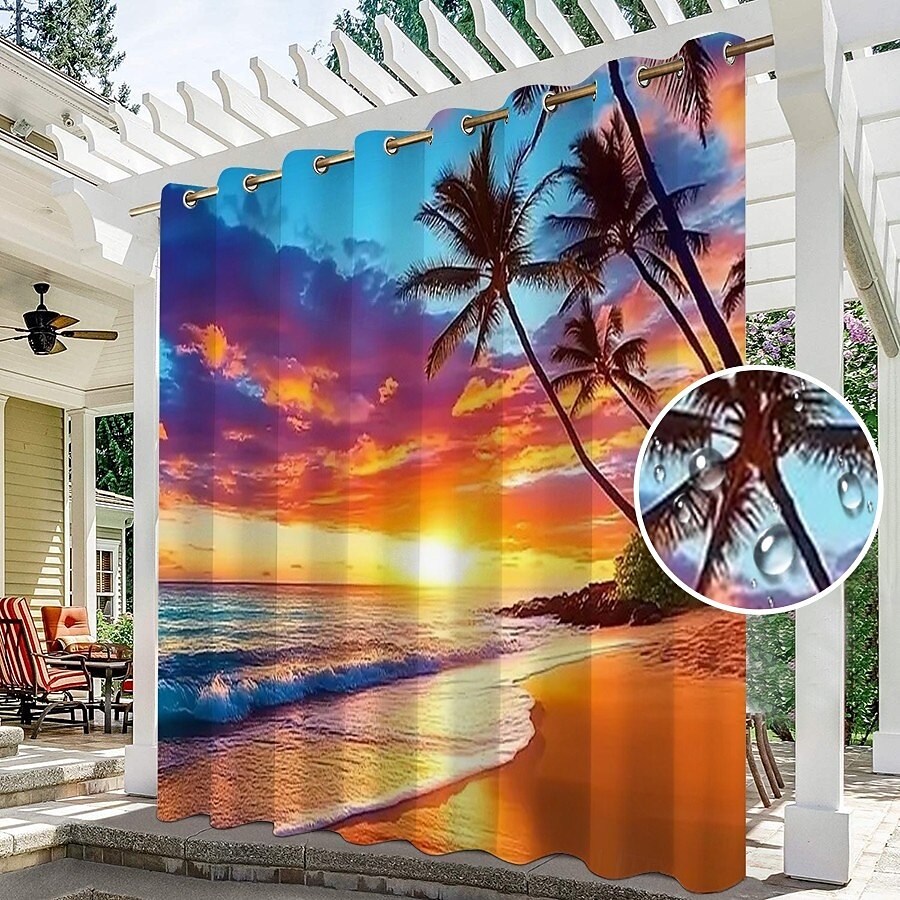 Waterproof Outdoor Curtain Privacy, Sliding Patio Curtain Drapes, Pergola Curtains Grommet 3D Ocean Beach Landscape For Gazebo, Balcony, Porch, Party, 1 Panel 2025 - $34.99 –P1