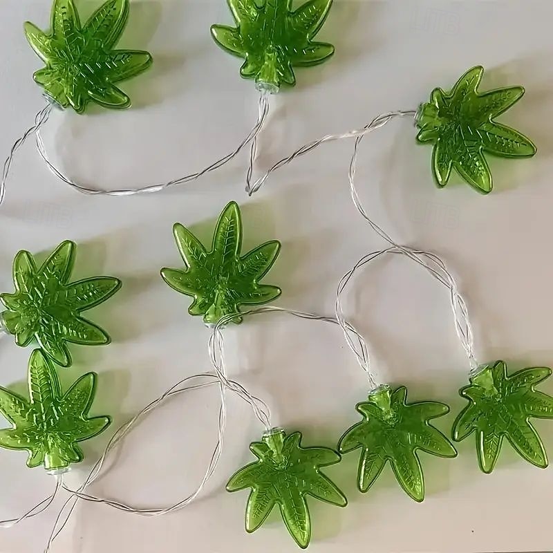 Catena luminosa a forma di foglia verde a LED, 1,5 m, 10 LED, alimentata a batteria, per Natale, San Valentino, camera da letto, festa, matrimonio, ringraziamento, festa della mamma, decorazione del 2025 a $9.49 –P8