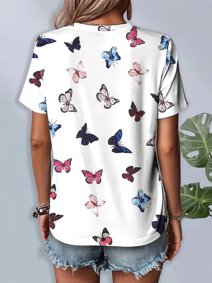 Dame T skjorte Blomstret Grafisk Planter Årgang Stilfull Klassisk Kortermet Crew-hals Rund hals Vanlige topper Daglig Helg Ferieklær Trykt mønster Hvit Blå Lilla Grønn Sommer 2025 - $19.99 –P3