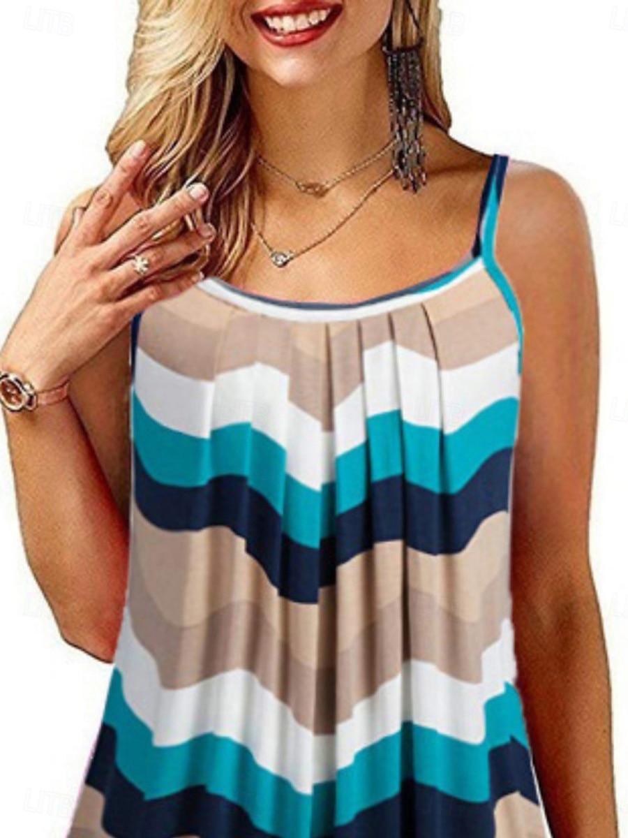 Női Camisole Tank Top Csíkos Napi Alkalmi Ujjatlan Pántos Normál felsők Napi Nyomtatott Fekete Arcpír rózsaszín Sötétkék Medence Nyár 2025 - $13.99 –P2