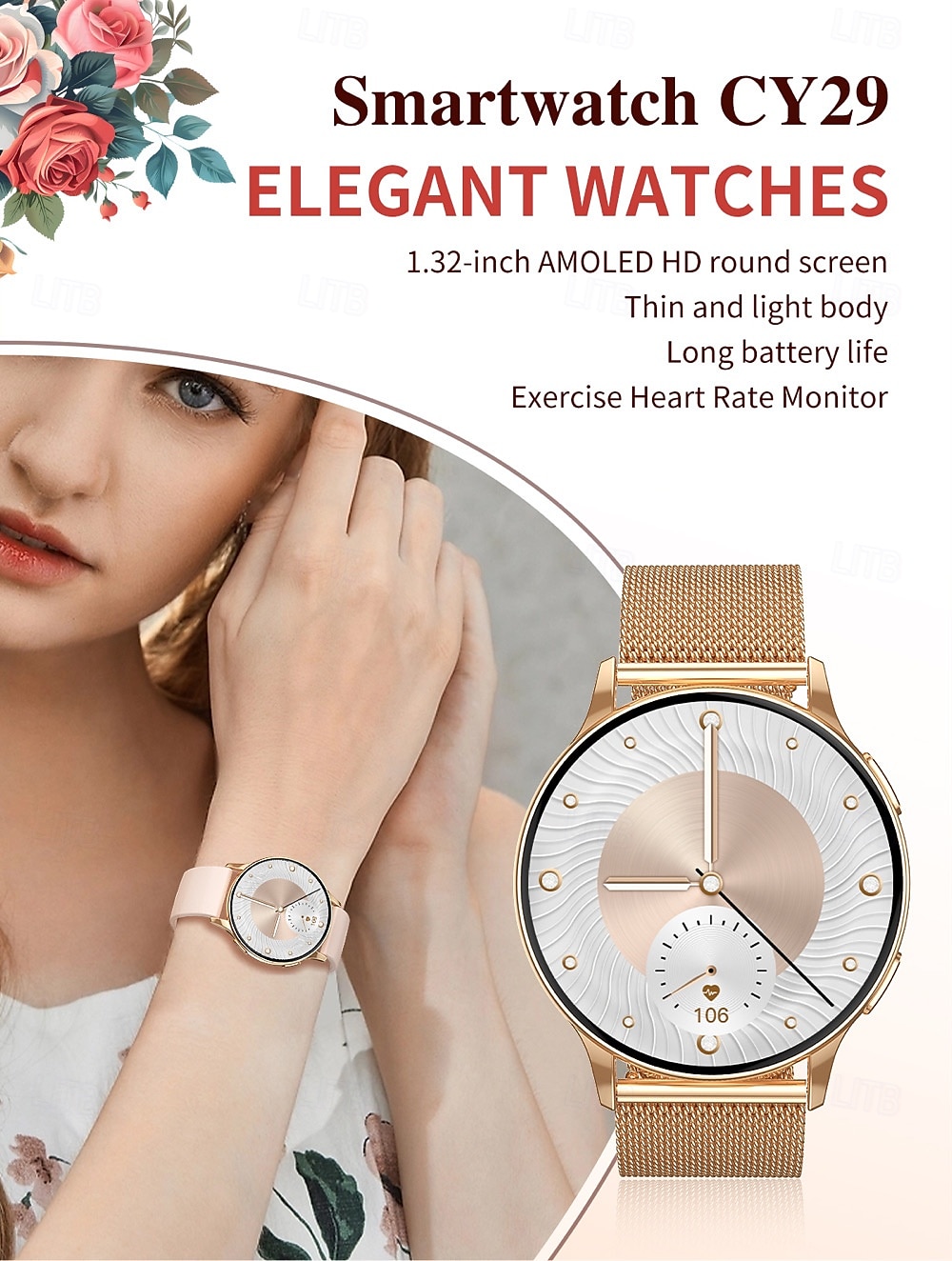 CY29 Reloj inteligente 1.32 pulgada Smartwatch Reloj elegante Bluetooth Temporizador Recordatorio de Llamadas Monitor de Pulso Cardiaco Recordatorio sedentaria Encontrar Mi Dispositivo Compatible con 2025 - $49.99 –P1
