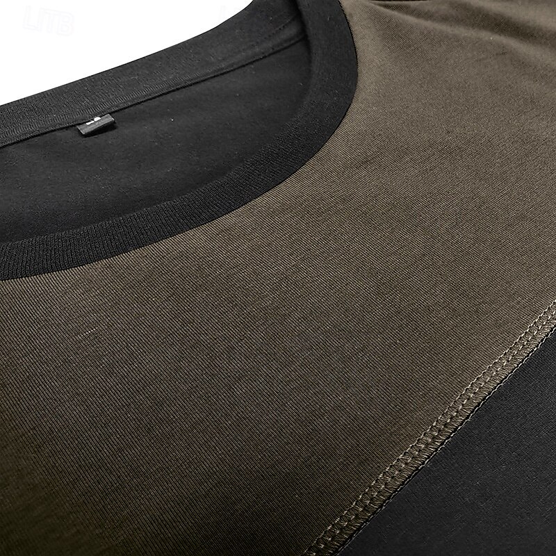 Herren T Shirt Henley Hemd T-Shirt Kurzarmshirt Langarm Rundhalsausschnitt Frühling & Herbst Einfach Mode Designer Basic Patchwork Urlaub Straße Ausgehen Armeegrün Grau Top T-Shirt für Herren 2025 - $21.99 –P4