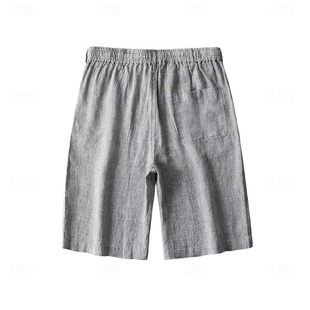 męskie szorty 100% lniane w jednolitym kolorze za kolano codzienne wakacje styl etniczny niebieski khaki 2025 - $41.99 –P3